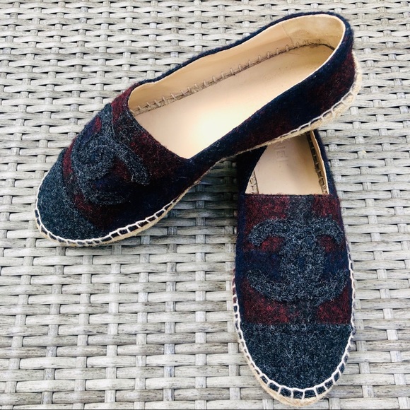 CHANEL Gray, Red and Navy Plaid Espadrilles BNWOB - Picture 2 of 8